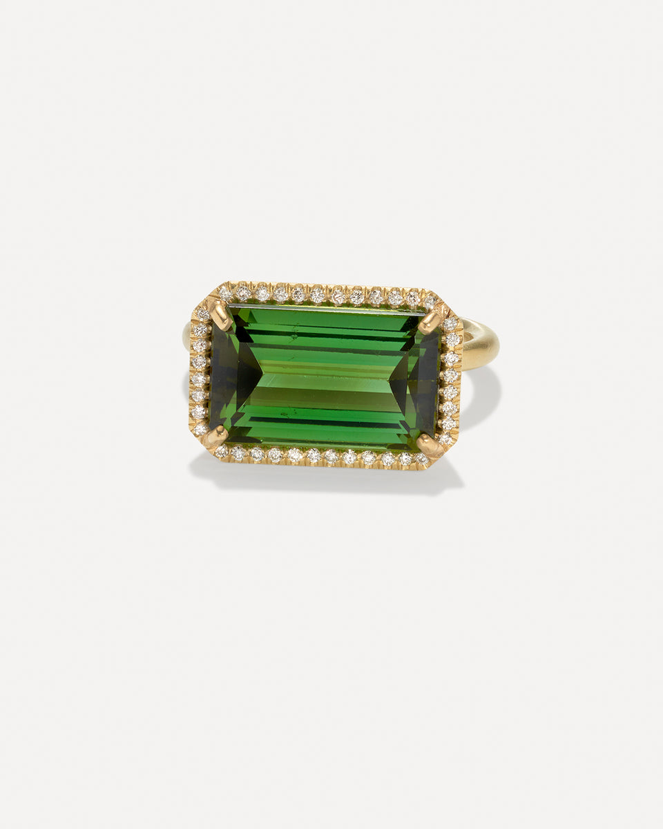 One of a Kind Pavé Halo Gem Drop Emerald-Cut Ring