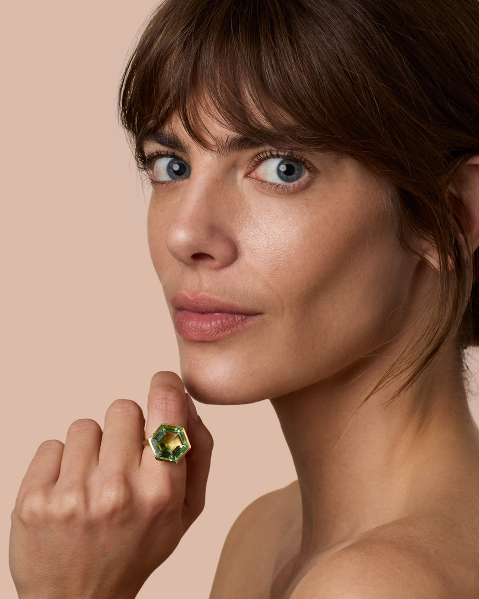 One of a Kind Gem Drop Hexagonal Bezel Ring - Irene Neuwirth
