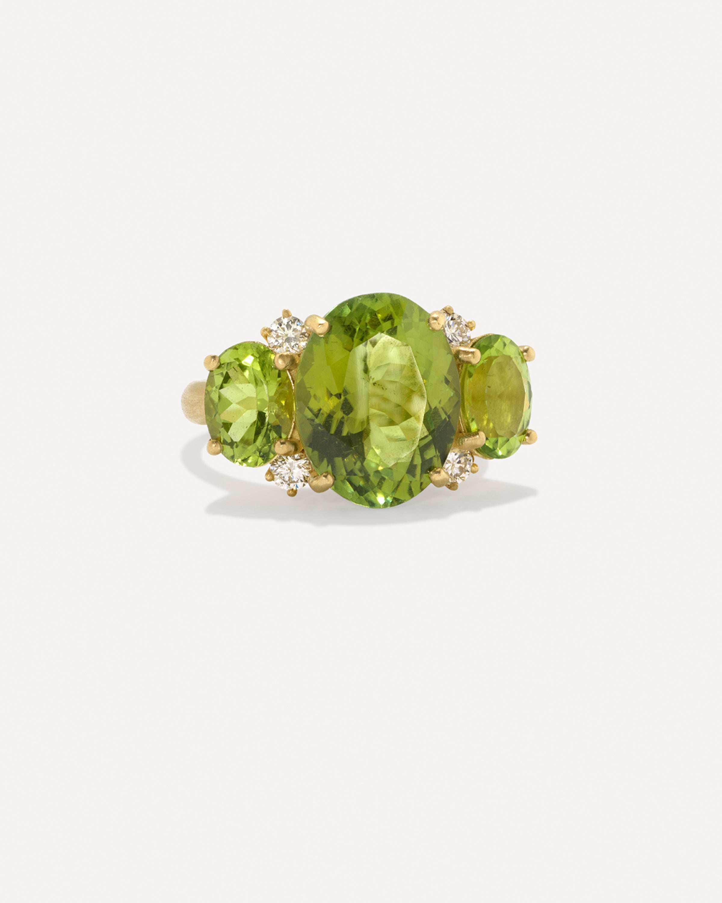 Gemstones 凛 One of a Kind Three Stone Gemmy Gem Ring Peridot and Green