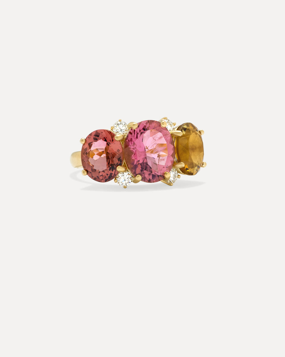 One of a Kind Gemmy Gem Diamond Three Stone Ring - Irene Neuwirth