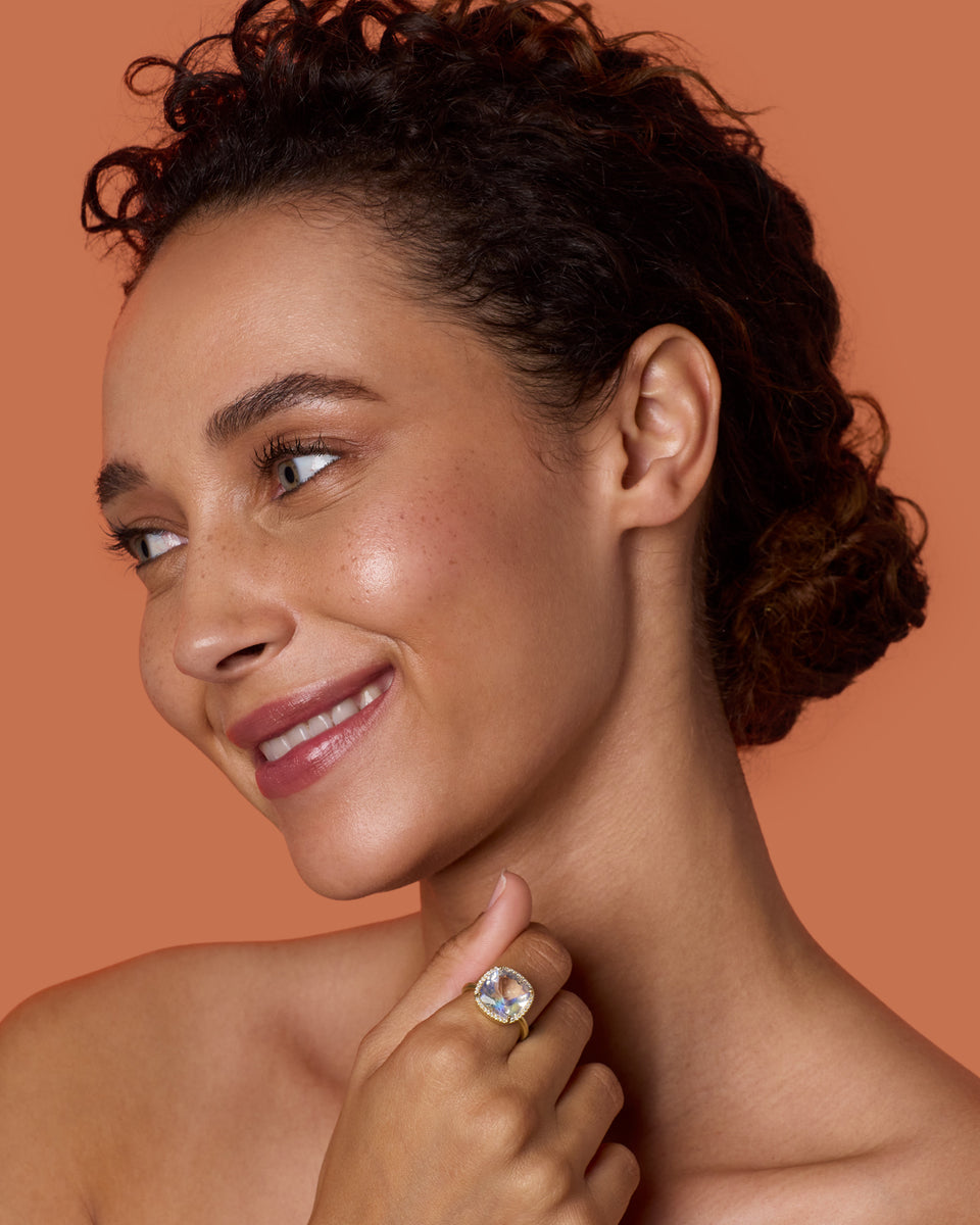 One of a Kind Pavé Halo Gem Drop Ring - Irene Neuwirth