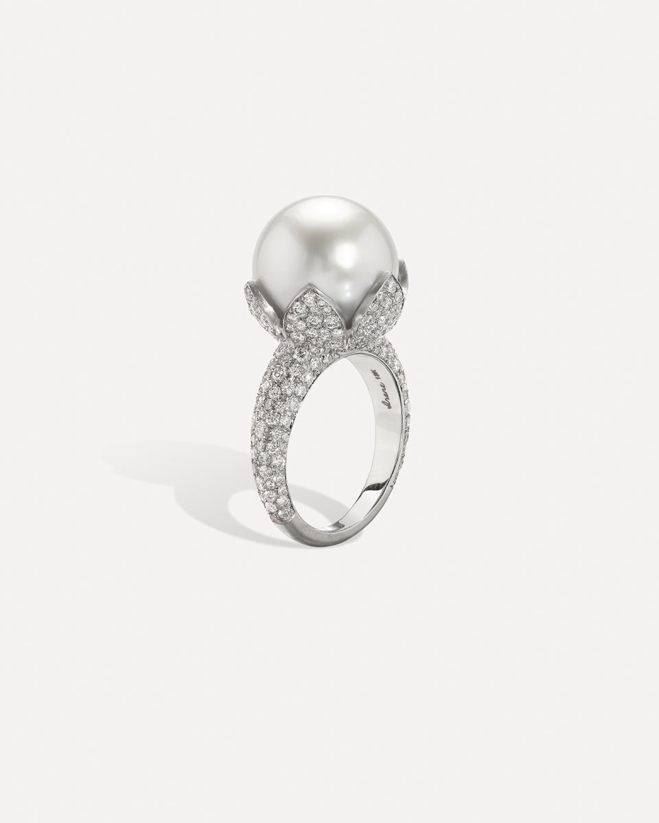 One of a Kind Pavé Pearl Blossom Ring - Irene Neuwirth