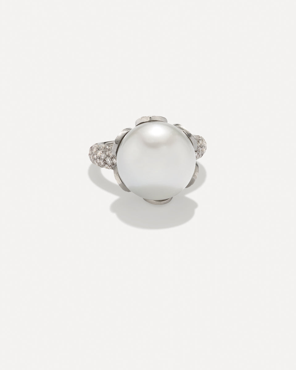One of a Kind Pavé Pearl Blossom Ring - Irene Neuwirth