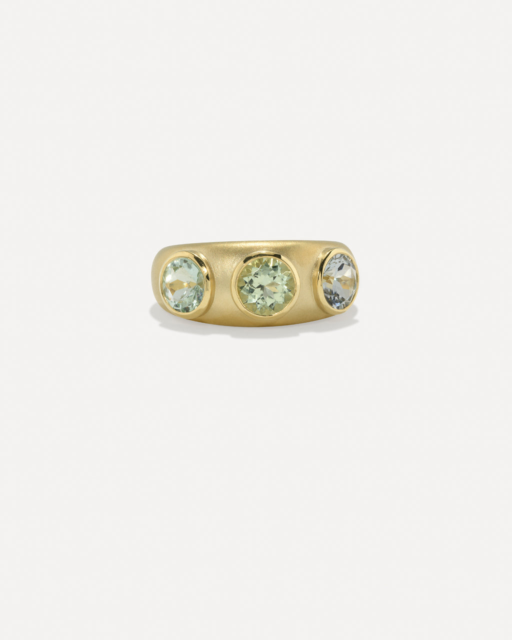 One of a Kind Round Three Stone Gemmy Puffed Gold Ring - Irene Neuwirth
