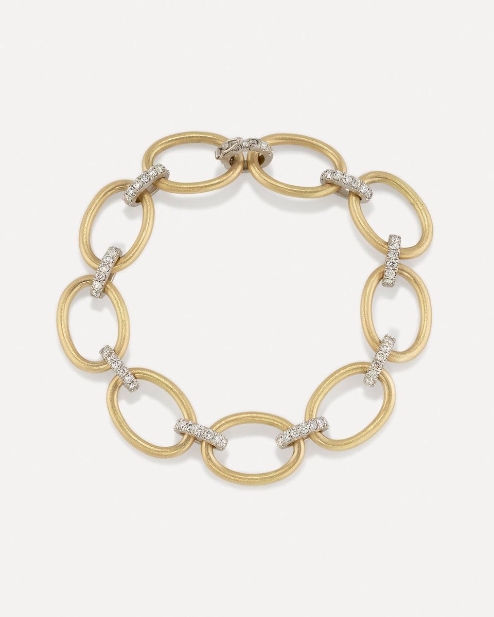 Large Oval Multi Diamond Pavé Link Chain Bracelet 18k Gold – Irene