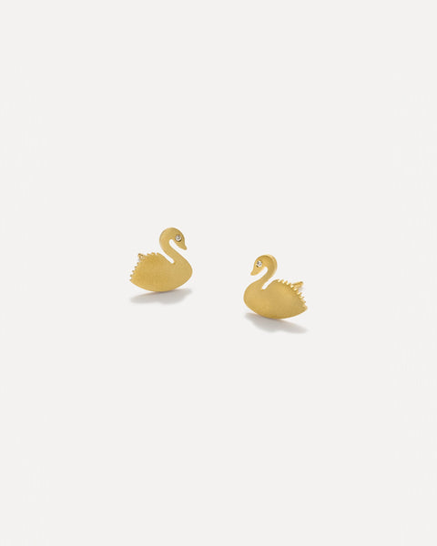Swan Studs 18K Yellow Gold – Irene Neuwirth