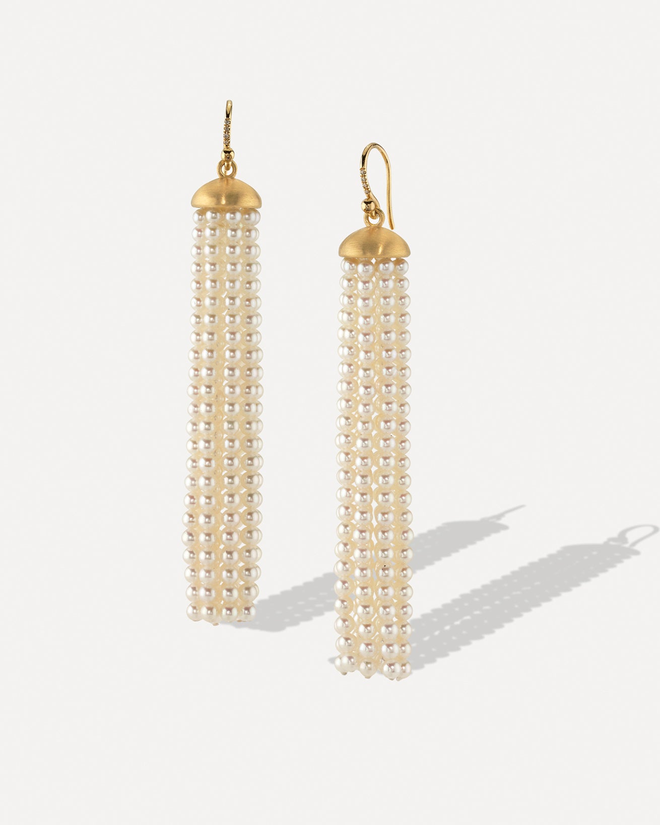 Long Akoya Pearl Tassel Earrings 18k Yellow Gold Irene Neuwirth