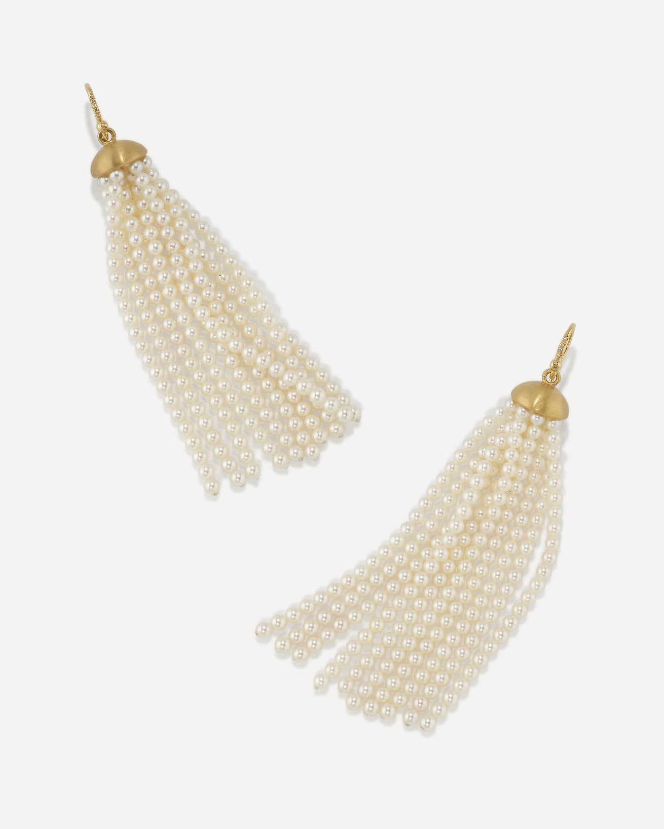 Long Akoya Pearl Tassel Earrings 18k Yellow Gold Irene Neuwirth