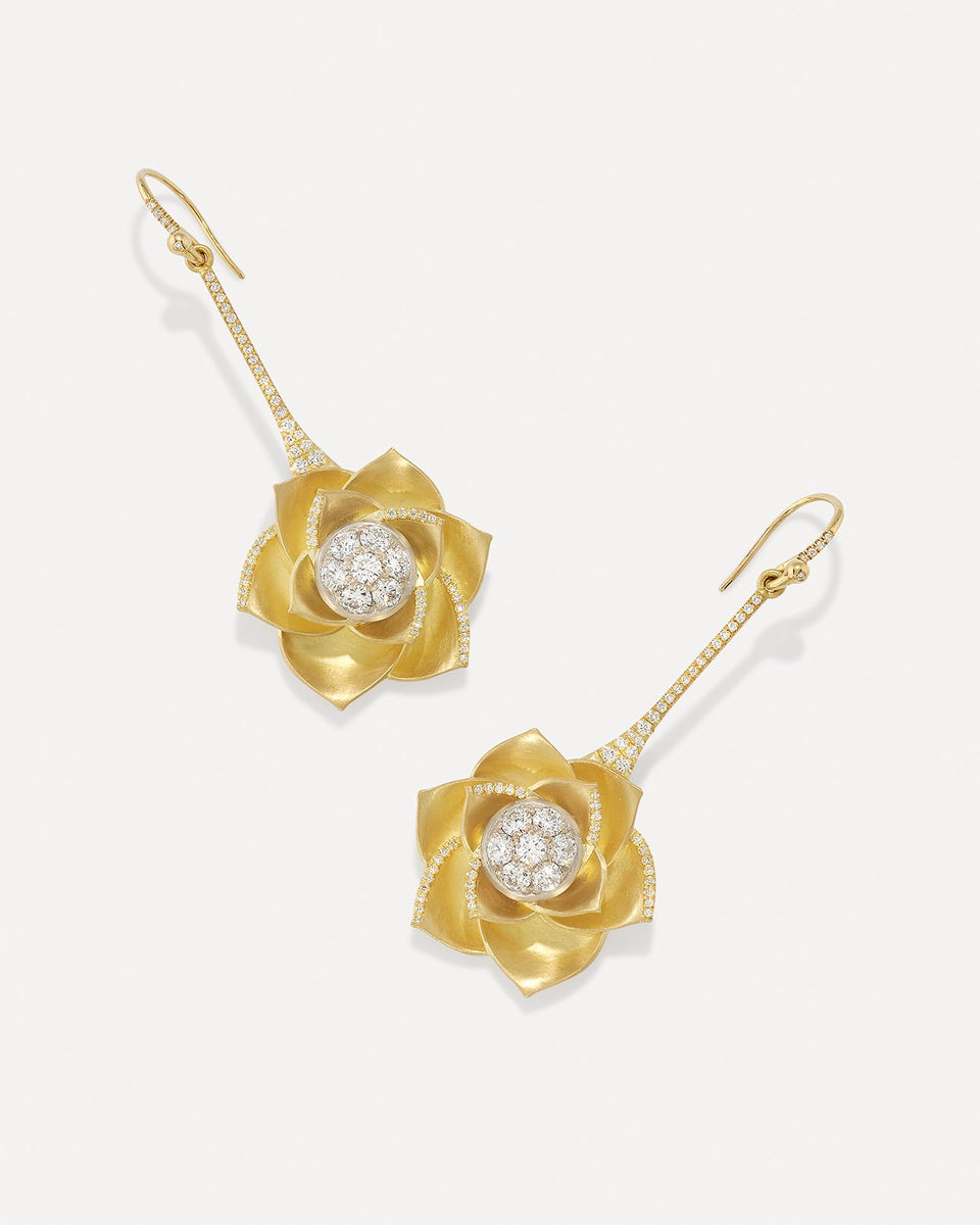 Pavé Golden Blossom Diamond Drop Earrings - Irene Neuwirth