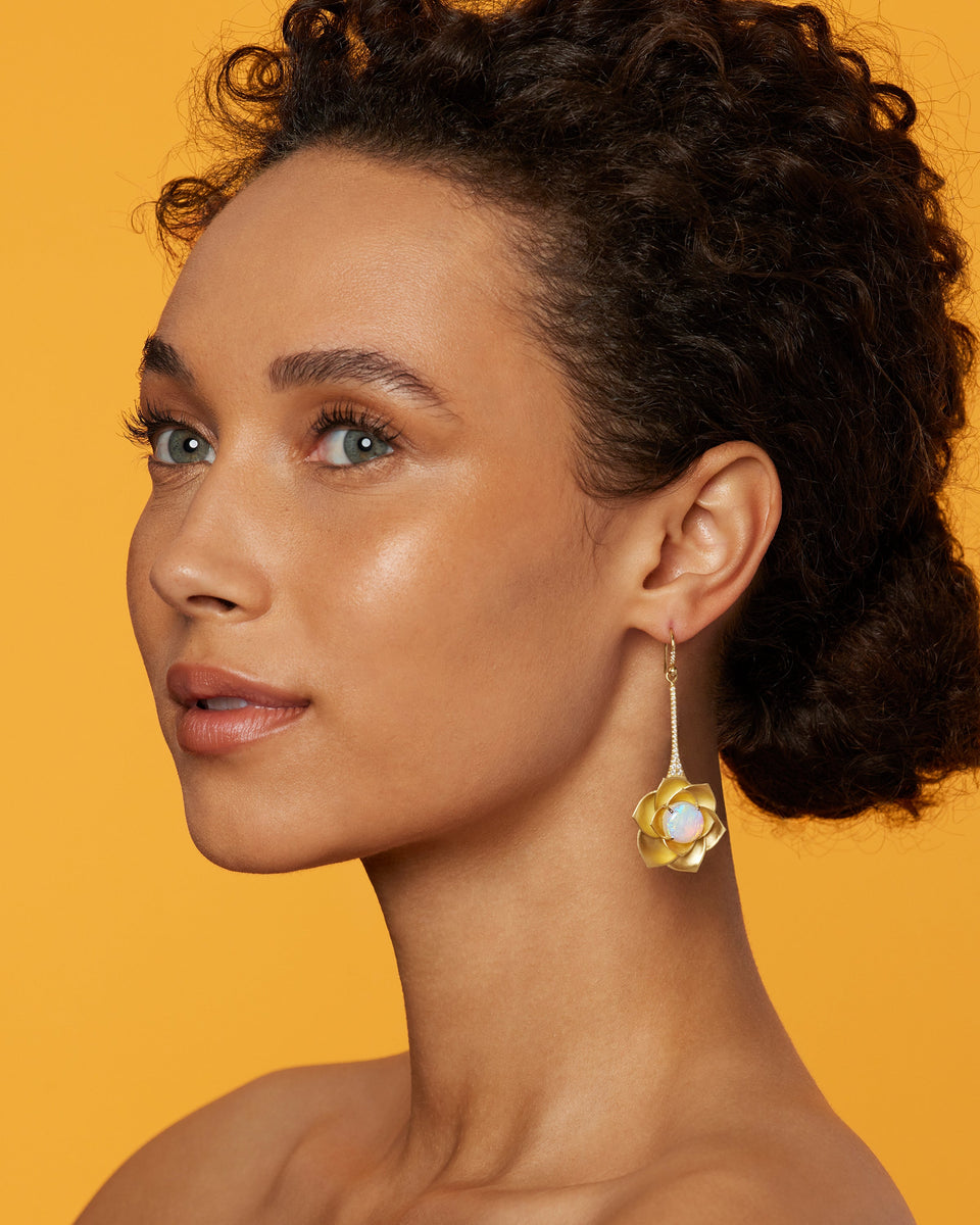 Pavé Golden Blossom Drop Earrings - Irene Neuwirth
