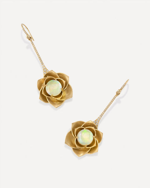 Pavé Golden Blossom Drop Earrings - Irene Neuwirth