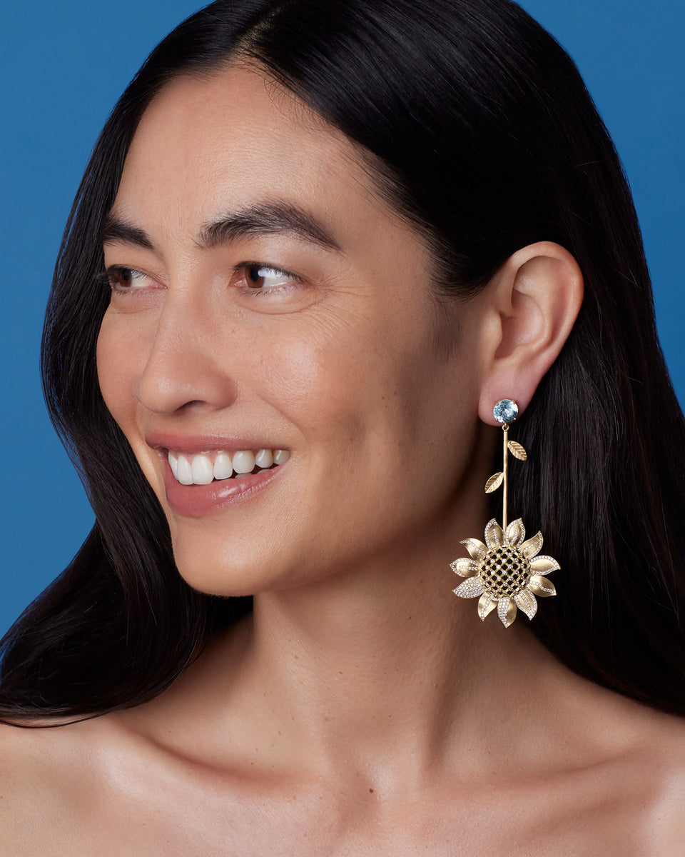 Pavé Golden Blossom Sunflower Earrings - Irene Neuwirth