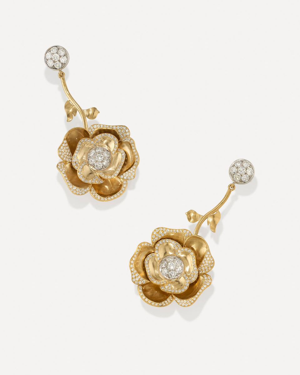 Pavé Golden Blossom Camellia Earrings - Irene Neuwirth