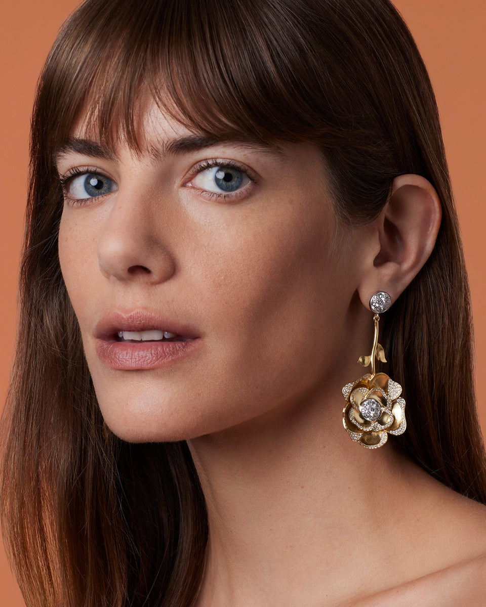Pavé Golden Blossom Camellia Earrings - Irene Neuwirth