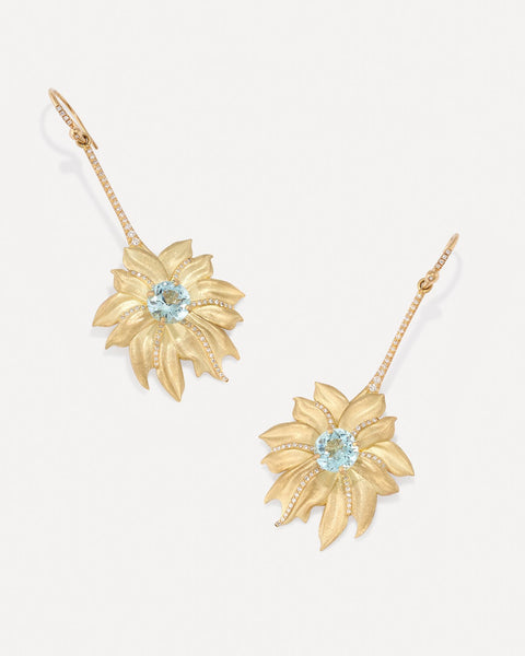 One of a Kind Pavé Golden Blossom Drop Earrings - Irene Neuwirth