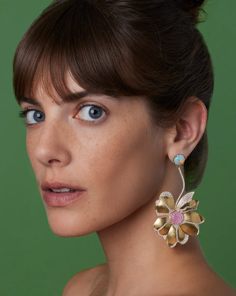 One of a Kind Pavé Golden Blossom Wild Rose Earrings - Irene Neuwirth