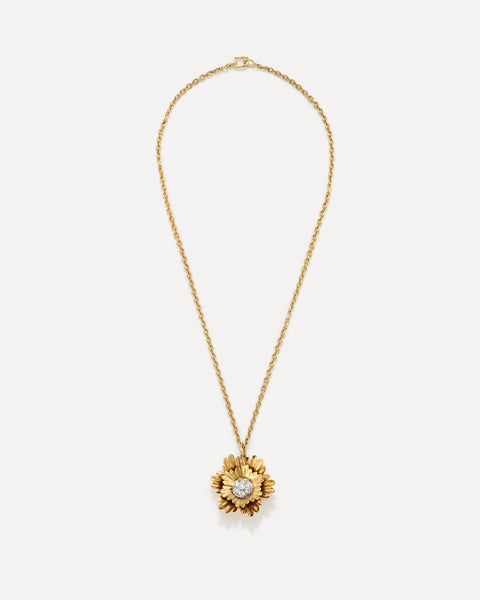 Large Pavé Golden Blossom Sunflower Pendant Necklace - Diamond by Irene Neuwirth