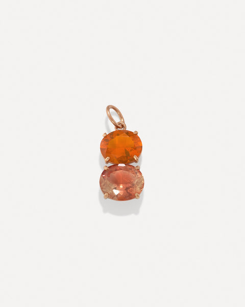 One of a Kind Double Drop Charm Fire Opal and Sunstone 18k Rose